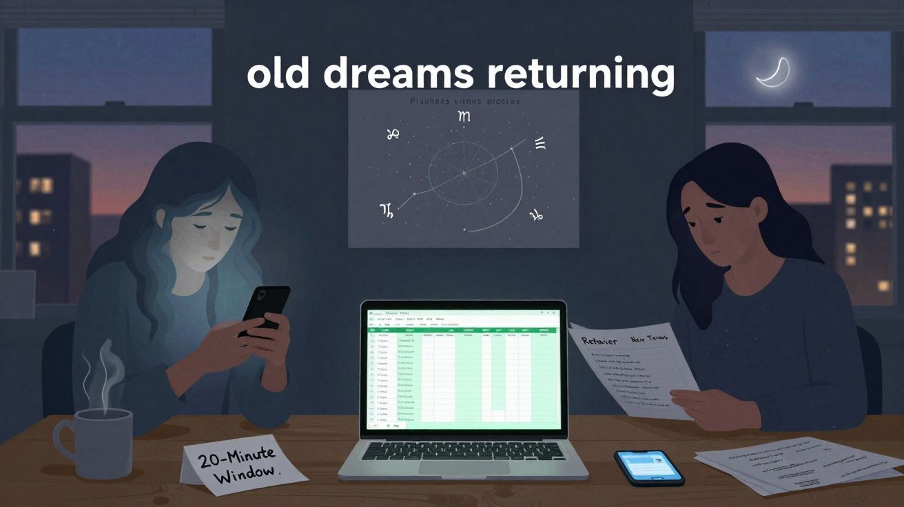 Duas mulheres em mesa à noite, uma no celular e outra lendo papel, com laptop e celular sobre a mesa.