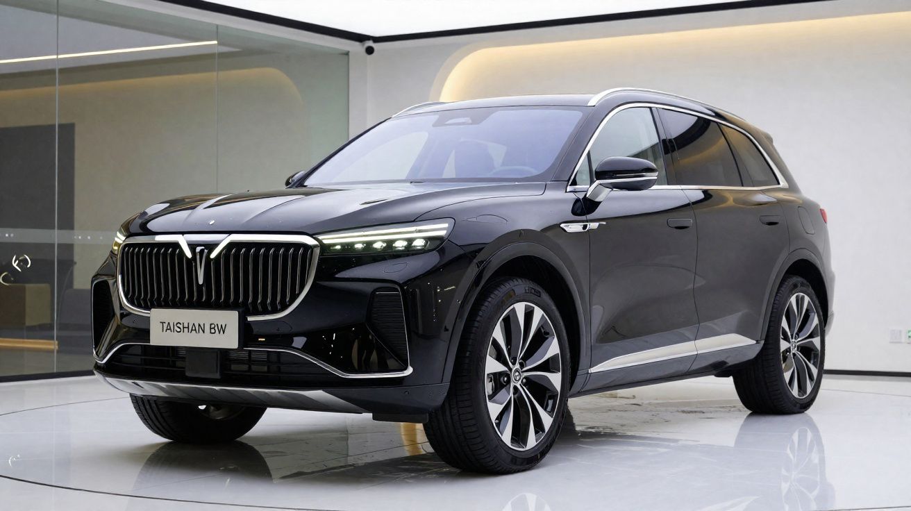 SUV preto Taishan BW estacionado em ambiente interno moderno com iluminação suave.